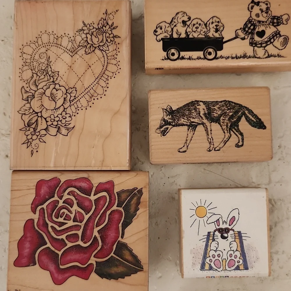 Wooden Stamps with Colorful Designs 7 Total - Picture 2 of 4